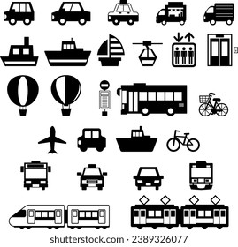 Simple monochrome illustration set of vehicles