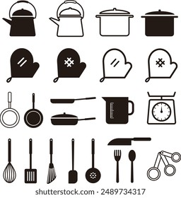 Simple monochrome kitchen utensil icon set.