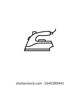 A simple monochrome line art representation of a clothes iron, symbolizing laundry, chores, and pressing garments. Isolated on a white background.