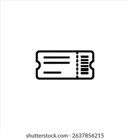 A simple monochrome line art symbol of a boarding pass or ticket. Isolated on a white background.