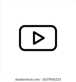 A simple monochrome line art symbol of a video play button inside a screen shape. Isolated on a white background.