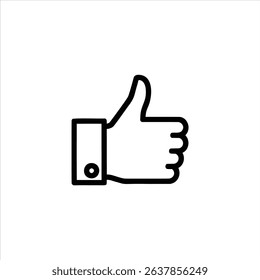 A simple monochrome line art symbol of a thumbs-up gesture for approval. Isolated on a white background.