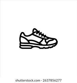 A simple monochrome line art symbol of a running shoe. Isolated on a white background.