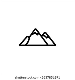 A simple monochrome line art symbol of a mountain range. Isolated on a white background.