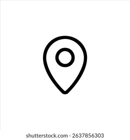 A simple monochrome line art symbol of a map pin for marking a location. Isolated on a white background.