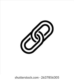 A simple monochrome line art symbol of interlocked chain links representing a URL. Isolated on a white background.