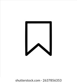 A simple monochrome line art symbol of a bookmark ribbon for saving content. Isolated on a white background.