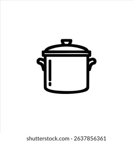 A simple monochrome line art symbol of a cooking pot with a lid. Isolated on a white background.