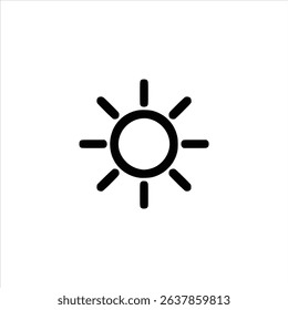 A simple monochrome line art symbol of a sun with rays. Isolated on a white background.