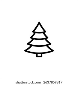 A simple monochrome line art symbol of an evergreen pine tree. Isolated on a white background.