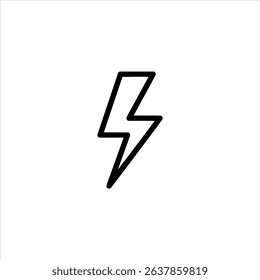 A simple monochrome line art symbol of a lightning bolt. Isolated on a white background.