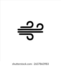 A simple monochrome line art symbol of stylized wind gusts. Isolated on a white background.