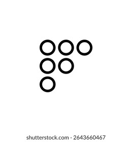 A simple monochrome line art symbol of a drag handle or grip dots for reordering or moving. Isolated on a white background.