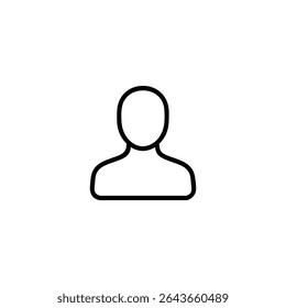 Um simples símbolo monocromático da arte da linha de uma persona do usuário como uma silhueta abstrata da cabeça e ombros. Isolado em um fundo branco.