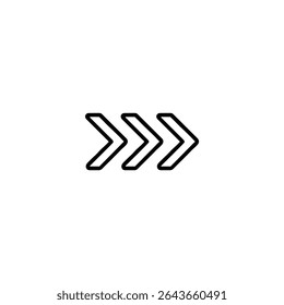 A simple monochrome line art symbol of breadcrumb navigation using three chevron arrows. Isolated on a white background.