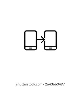 A simple monochrome line art symbol for an interactive prototype link showing connected screens. Isolated on a white background.
