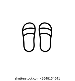 A simple monochrome line art symbol of two open-toed sandals with a U-shaped strap, isolated on a white background.