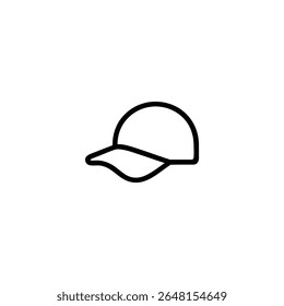 A simple monochrome line art symbol of a baseball cap with a curved brim, isolated on a white background.