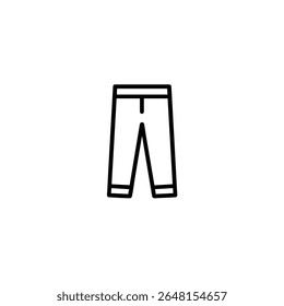 A simple monochrome line art symbol of full-length trousers with a slight waist curve, isolated on a white background.