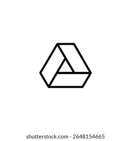 A simple monochrome line art symbol of a faceted prism or diamond shape representing cloud storage, isolated on a white background.