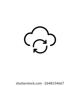 A simple monochrome line art symbol of a stylized cloud with a desynchronization arrow, isolated on a white background.