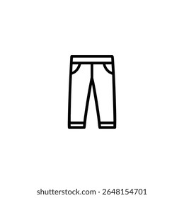 A simple monochrome line art symbol of full-length trousers with pockets and a slight waist curve, isolated on a white background.