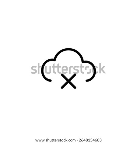 A simple monochrome line art symbol of a stylized cloud with an X-mark indicating error or cancellation, isolated on a white background.
