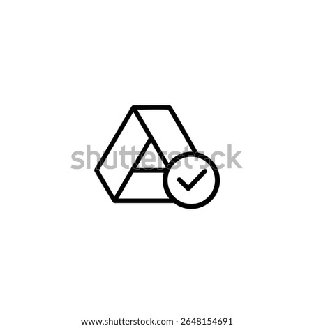 A simple monochrome line art symbol of a faceted prism shape with an internal checkmark, representing confirmed cloud data, isolated on a white background.
