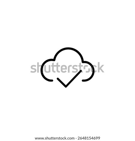 A simple monochrome line art symbol of a stylized cloud with a checkmark indicating success or validation, isolated on a white background.