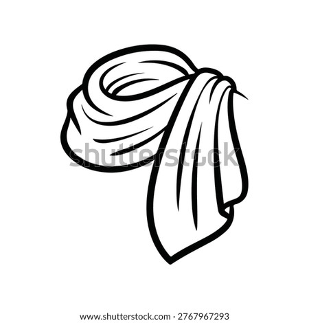 A simple, monochrome line drawing depicts a neatly folded towel or washcloth. The design is minimalist, focusing on the texture and form of the fabric.