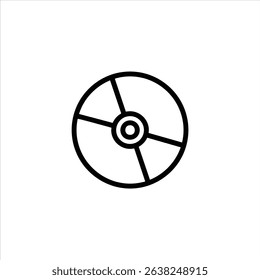 A simple monochrome line icon of a Compact Disc (CD). Represents digital music, data storage, and audio from the 90s and 2000s. Isolated on white.