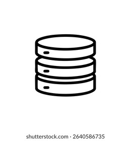 Simple monochrome line icon of a database stack, representing data storage layers or a server. Isolated vector graphic.