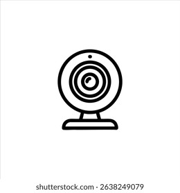 A simple monochrome line icon of a webcam. Represents video calls, streaming, and online communication. Isolated on a white background.