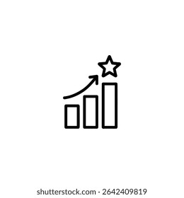 Simple monochrome line illustration of a bar graph with progressively rising bars, symbolizing achievement or growth. Minimalist vector design, isolated on white, for an icon pack.