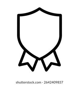Simple monochrome line illustration of a blank heraldic award shield, ready for emblem or text. Minimalist vector design for recognition or security themes, isolated on white.