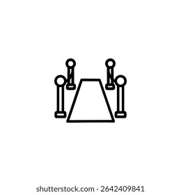 Simple monochrome line illustration of a rolled out red carpet segment, for VIP, premiere, or special event themes. Minimalist vector design, isolated on white, icon pack ready.