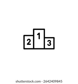Simple monochrome line illustration of a tiered awards podium for first, second, and third place. Minimalist vector design for competition or ranking, isolated on white.