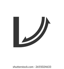  Un logotipo monocromo simple con una forma de "L" que apunta hacia abajo y se transforma en una flecha doble curvada hacia arriba