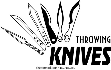 simple monochrome logo with six different throwing knives