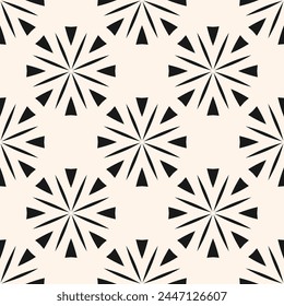 Simple monochrome seamless pattern with abstract flower silhouettes. Modern minimal floral ornament texture. Vector black and white ornamental background. Repeat geo design for decor, print, embossing