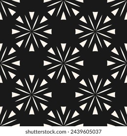 Simple monochrome seamless pattern with big abstract flower silhouettes. Modern minimal floral ornament texture. Vector black and white ornamental background. Dark repeat geo design for decor, carpet