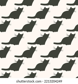 Simple monochrome seamless pattern with black cats. Vector illustration