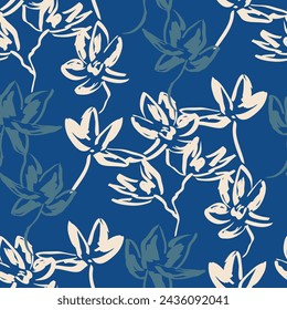 Simple monochrome  seamless pattern with flowers silhouette.