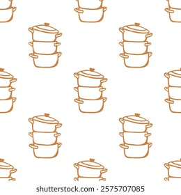 Simple monochrome seamless pattern with pots