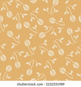 Sencillo, monocromo, sin soldadura, impresión espaciada entre sí con un patrón floral de color carnoso y con un margen de separación entre ellas aleatorio, desvaneciente, flores de doodle, tallos, pétalos y hojas, para tejidos, moda y textiles