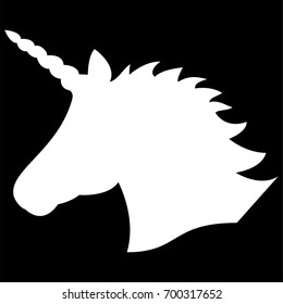 Simple Monochrome shape, silhouette  of the magical unicorn in white on the black background 