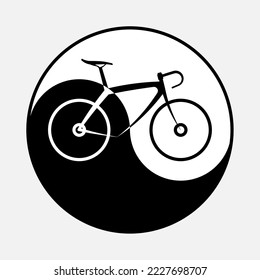 Simple Monochrome Sign With The Image Of A Bicycle On The Background Of The Yin And Yang Sign