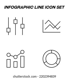 Simple monochrome signs drawn with black thin line. Vector line icon set with symbols of sound bar, progress diagram, development, data, pie chart 