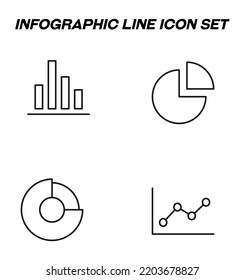 Simple monochrome signs drawn with black thin line. Vector line icon set with symbols of progress bar, pie chart and other diagrams 
