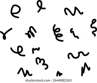 Simple monochrome squiggle lines scattered on a white background, ideal for modern or minimalist design projects.